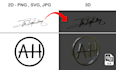 convert 2d design to 3d, 2d logo svg, jpg, png to glb file