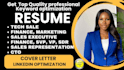write tech sales, csm, sales rep, consultant, sdr, bdr  saas role resume and cv