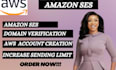 manage and set up amazon ses, increase sending limit and  domain verification