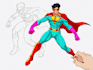 drawing custom superhero character in action