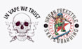 make music, skull, skeleton, surfing logo with illustration