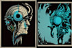 make fantasy or linocut animals portrait