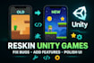 reskin unity games, fix bugs, and add new features