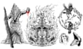 draw dark art, skull, horror, line art for tattoo design