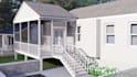 render 3d front backyard, outdoor living deck, garage carport, sauna, courtyard