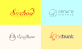 do minimalist line art text or badge logo design