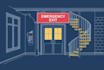 design a professional fire emergency evacuation map, exit plan, and diagram