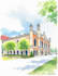 sketch architecture building with watercolor rendering