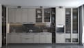 create architectural rendering, unique interior design, kitchen, sitting room