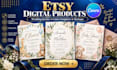 create digital products for etsy wedding invitation design canva template mockup
