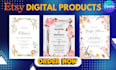 create digital products for etsy wedding invitation design canva template mockup