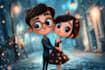 draw you cute disney cartoon couple portrait