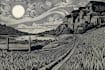 engraving linocut style digital drawing art