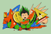 draw graffiti font character with anime cartoon figures