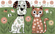 do animal and botanical linocut doodle illustration