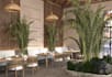 render 2d floor plan to modern desert resort restaurant, cgi cafe interior decor
