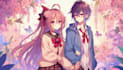 draw anime cute character, couple , oc background