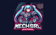 design a unique mecha girl mascot logo with fresh concepts