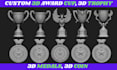 design a custom 3d award cup medals 3d coin trophy for rendering or 3d printing