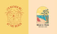 design hand drawn skeleton surfing beach logo