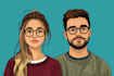 create a cute cartoon couple portrait