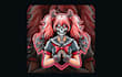 do modarn girl and demon skull mascot logo with vector file