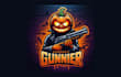 do unique spooky gunner pumpkin mascot logo within two days