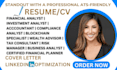 write financial and investment analyst wealth advisor fintech and cfo resume