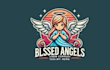 design blessed  angels mascot logo with express delivery