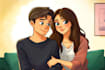 draw a cute cartoon couple portrait