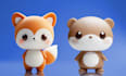 design cute 3d animal character model, 3d mascot, 3d toy in cartoon style
