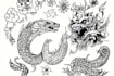 design custom flash tattoo in woodblock style