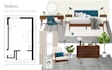 create an interior design moodboard with a floor plan
