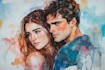draw a watercolor couple portrait