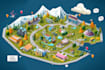 design a isometric 2d event map or illustrated maps