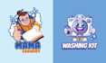 create amazing cartoon clean laundry logo