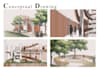 do photoshop render of 2d master plan, section, elevation