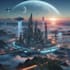 create sci fi or cyberpunk landscape artwork