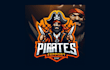 create modern pirates mascot logo with express delivery