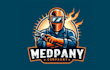 custom welder man mascot logo powerful  professional design