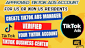 setup USA business center tiktok ads account ads manager for non US residents