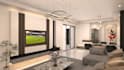 design a 3d minimalist lounge or living space