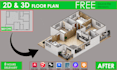 do isometric 3d floor plan, interior and exterior design