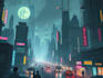 create cyberpunk futuristic city illustration