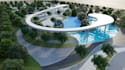 design 3d resort rv park,garden design,landscape render,playground,cabins,beach