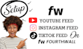 setup youtube feed, instagram feed, tiktok feed on fourthwall pod shop website