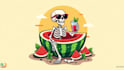 create skeleton drinking o watermelon logo within two days
