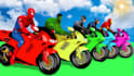 create spider man on motorcycle in spiral bridge stunt ride