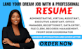 write tailored ats administrative resume, admin, virtual assistant, clerk