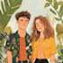make a cute cartoon couple portrait